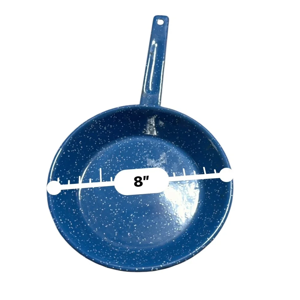 Tres Mexico Blue Speckled Enamelware Frying Pan Skillet Vintage Granite 8 Inch